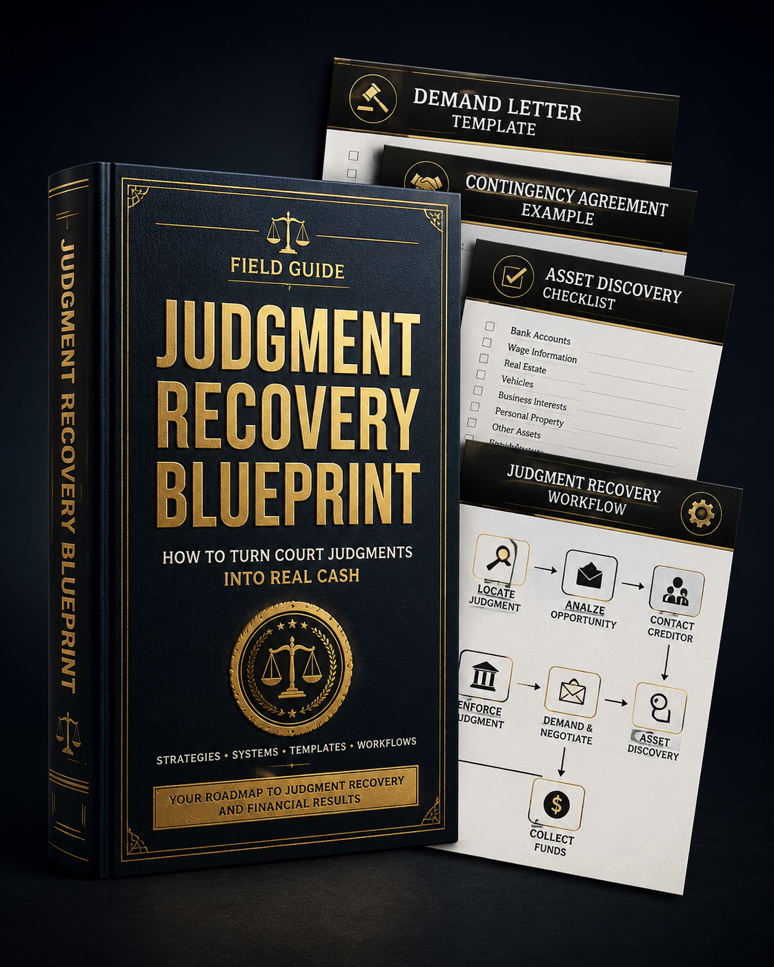 Judgment Recovery Blueprint book and worksheet mockup